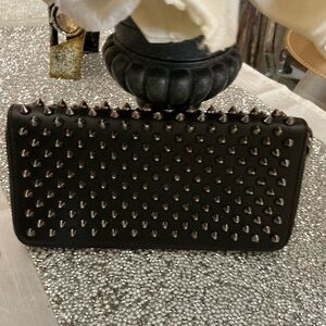 Black Studded Leather Clutch - Women's Fashion Evening Bag